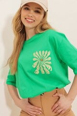 Специальная женская футболка с проймами и обработанным вырезом, зеленая цена и информация | Футболка женская | pigu.lt