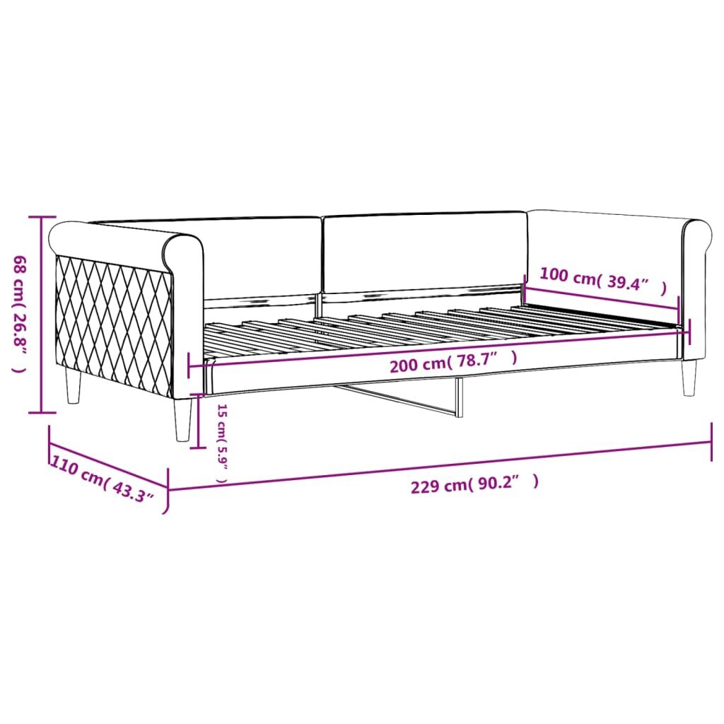 Sofa-lova vidaXL, 100x200 cm, juoda kaina ir informacija | Lovos | pigu.lt