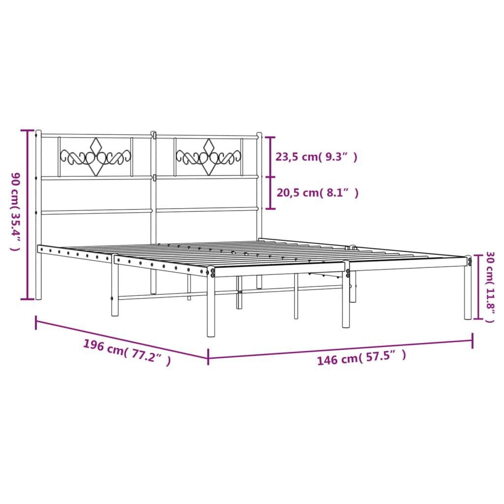 Lovos rėmas vidaXL, 140x190 cm, baltas kaina ir informacija | Lovos | pigu.lt