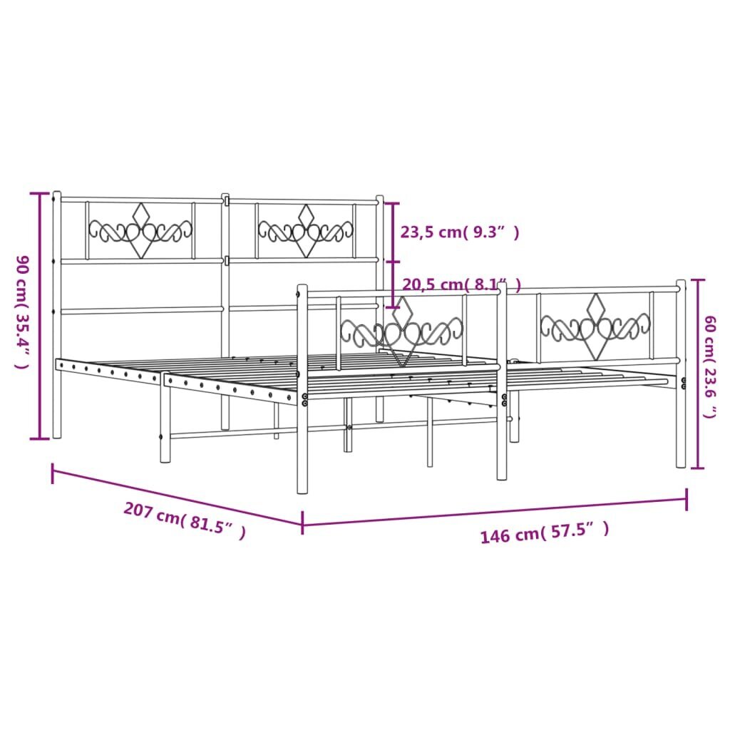 Lovos rėmas vidaXL, 140x200 cm, baltas kaina ir informacija | Lovos | pigu.lt