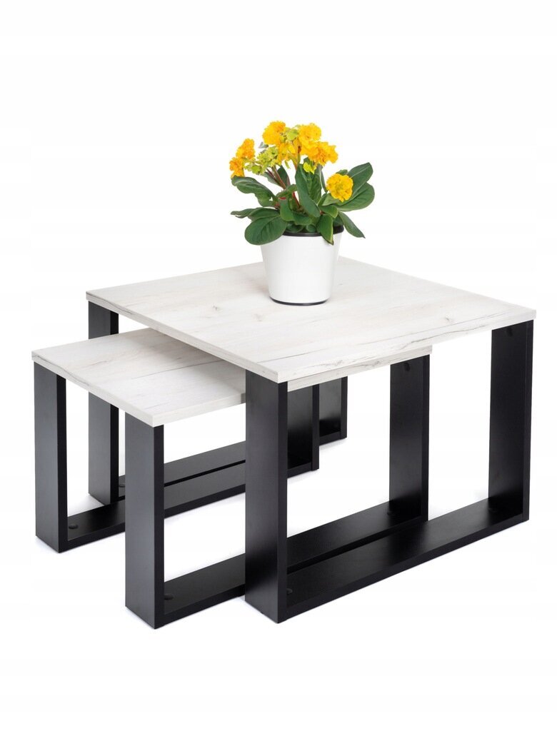 Kavos staliukų komplektas Lehmann Loft Retro Bench, 60x60x42 cm, baltas kaina ir informacija | Kavos staliukai | pigu.lt