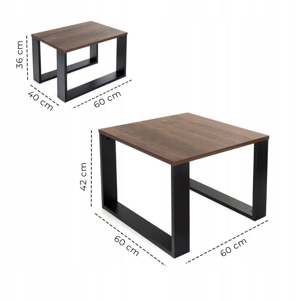 Kavos staliukų komplektas Lehmann Loft Retro Bench, 60x60x42 cm, rudas kaina ir informacija | Kavos staliukai | pigu.lt