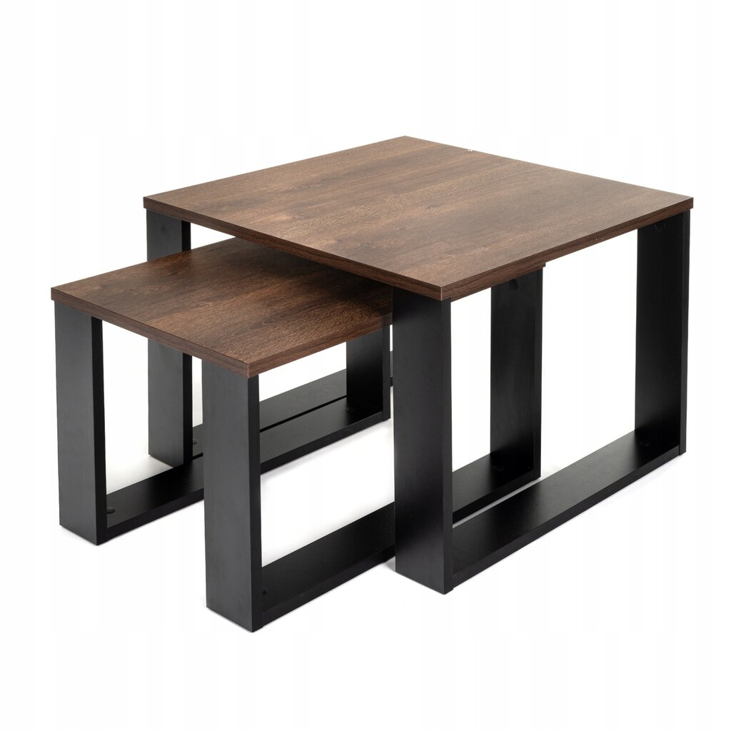 Kavos staliukų komplektas Lehmann Loft Retro Bench, 60x60x42 cm, rudas цена и информация | Kavos staliukai | pigu.lt