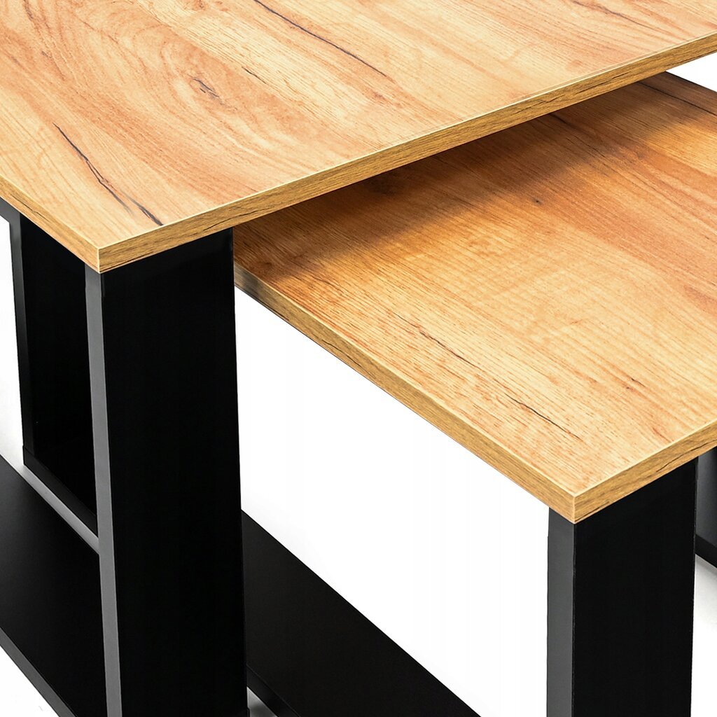 Kavos staliukų komplektas Lehmann Loft Retro Bench, 60x60x42 cm, rudas kaina ir informacija | Kavos staliukai | pigu.lt