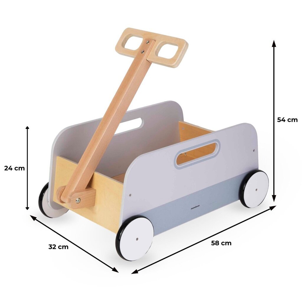 Medinis žaislų vežimėlis Mamabrum, pilkas kaina ir informacija | Žaislai kūdikiams | pigu.lt