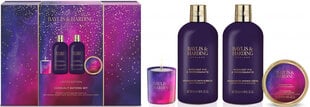 Kosmetikos rinkinys Baylis & Harding Midnight Fig & Pomegranate Luxury Candlelit Bathing: vonios putos, 300 ml + dušo kremas, 300 ml + kūno ir rankų losjonas, 50 ml + kvapioji žvakė, 50 g kaina ir informacija | Kūno kremai, losjonai | pigu.lt