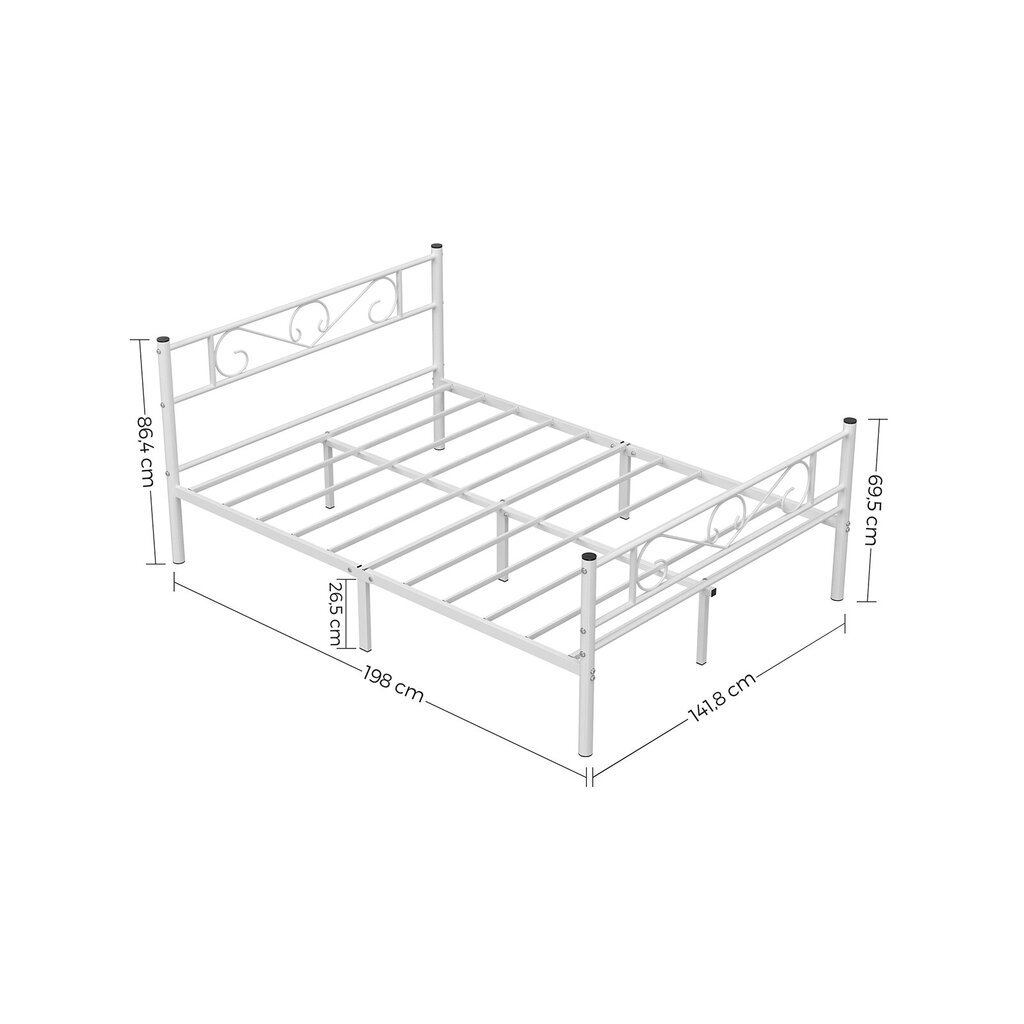 Lovos rėmas Vasagle, 140x190 cm, baltas kaina ir informacija | Lovos | pigu.lt