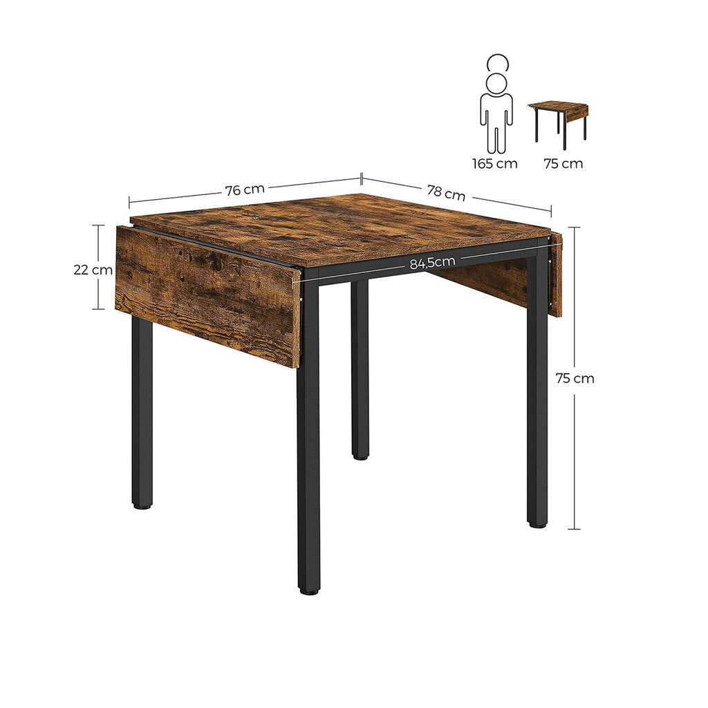 Stalas Vasaglė, rudas/juodas kaina ir informacija | Virtuvės ir valgomojo stalai, staliukai | pigu.lt