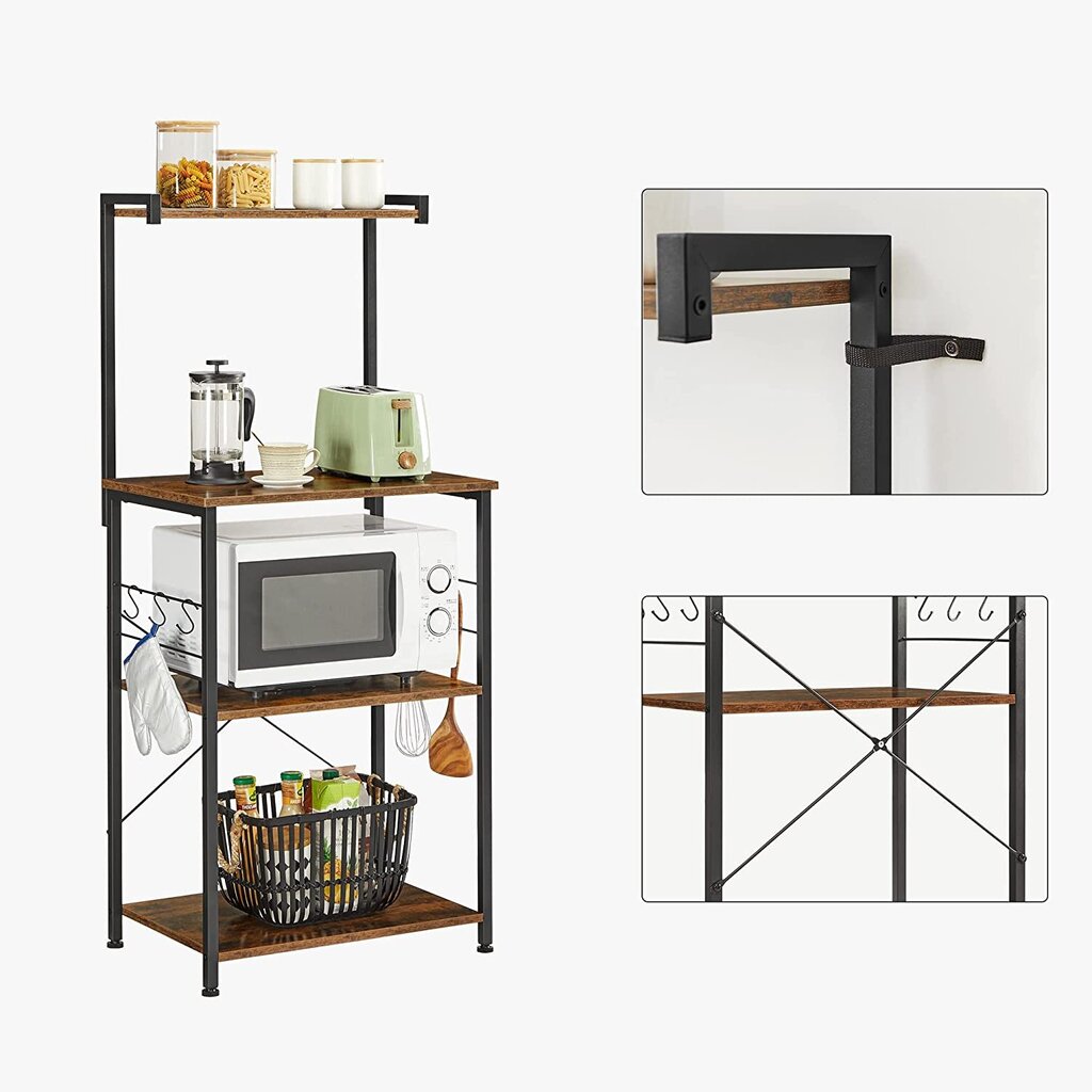 Virtuvinė lentyna Vasagle, ruda/juoda kaina ir informacija | Virtuvinės spintelės | pigu.lt