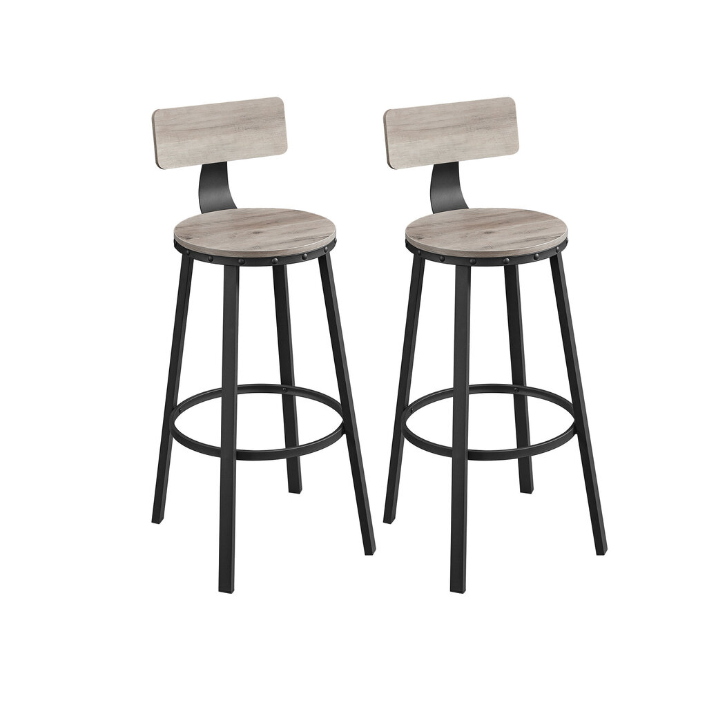 2-jų kėdžių komplektas Vasagle, pilkas/juodas kaina ir informacija | Virtuvės ir valgomojo kėdės | pigu.lt