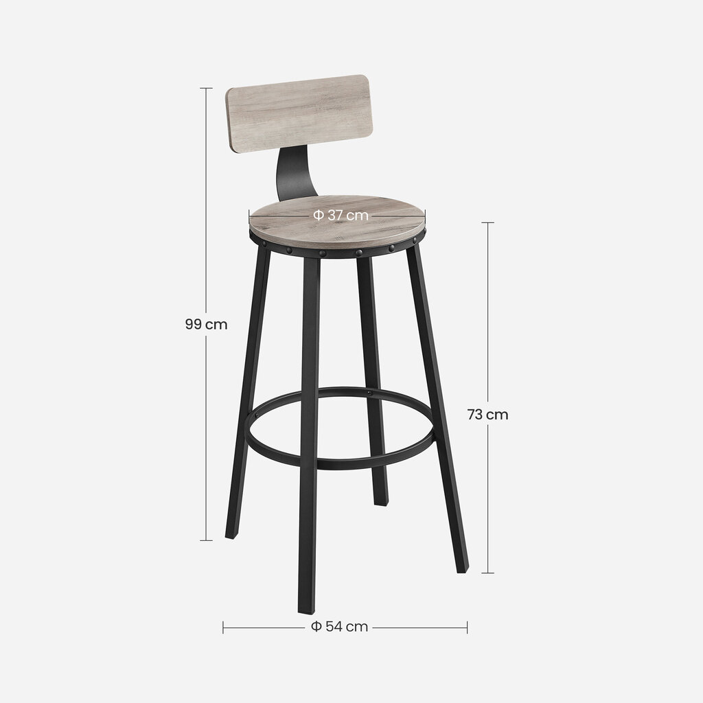 2-jų kėdžių komplektas Vasagle, pilkas/juodas kaina ir informacija | Virtuvės ir valgomojo kėdės | pigu.lt