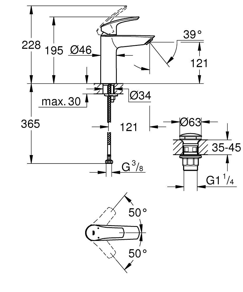 GROHE Dydžio baseino maišytuvas eurosmart 1/2 colio m 23923003 kaina ir informacija | Vandens maišytuvai | pigu.lt