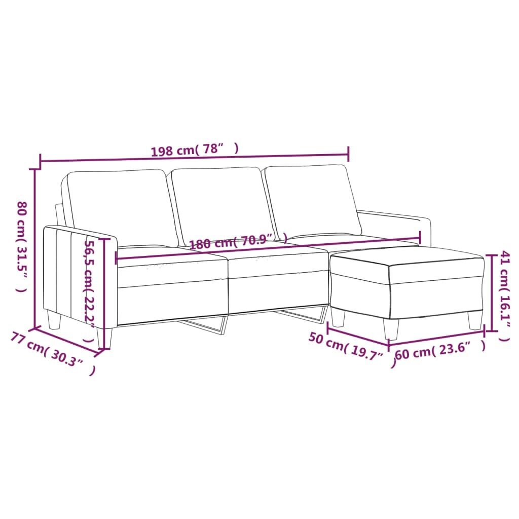 Trivietė sofa vidaXL, juoda kaina ir informacija | Sofos | pigu.lt