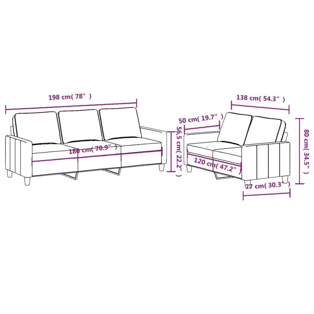 2-ių dalių sofos komplektas vidaXL, raudonas kaina ir informacija | Minkštų baldų komplektai | pigu.lt