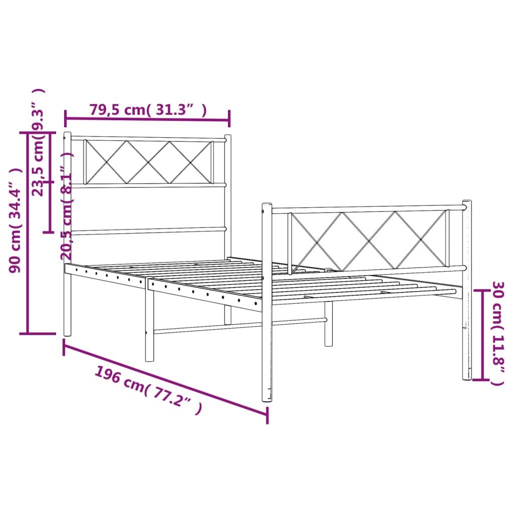 Lovos rėmas vidaXL, 75x190 cm, baltas kaina ir informacija | Lovos | pigu.lt