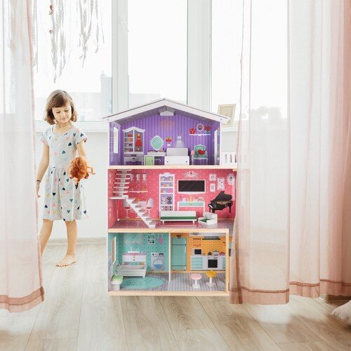 Lėlių namas su priedais Kruzzel,s 114 cm kaina ir informacija | Žaislai mergaitėms | pigu.lt