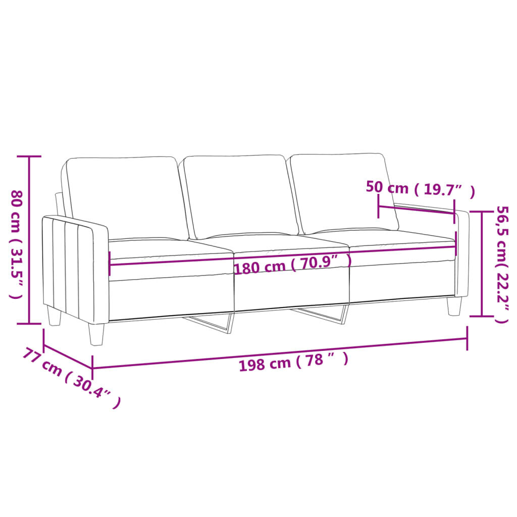 Trivietė sofa vidaXL, pilka kaina ir informacija | Sofos | pigu.lt