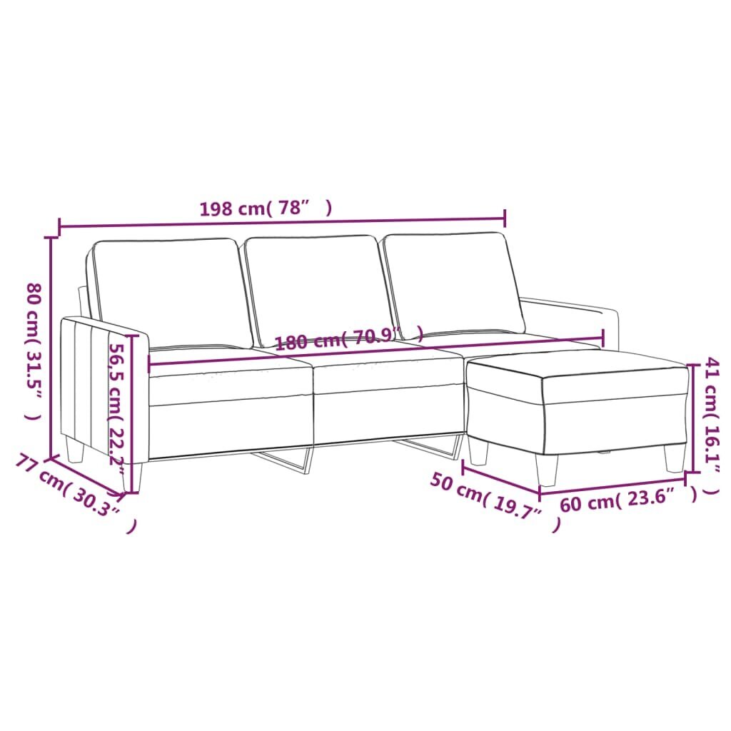 Trivietė sofa vidaXL, geltona цена и информация | Sofos | pigu.lt