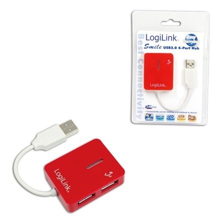 LogiLink - HUB 4xUSB 2.0 'Smile', czerwony kaina ir informacija | Adapteriai, USB šakotuvai | pigu.lt