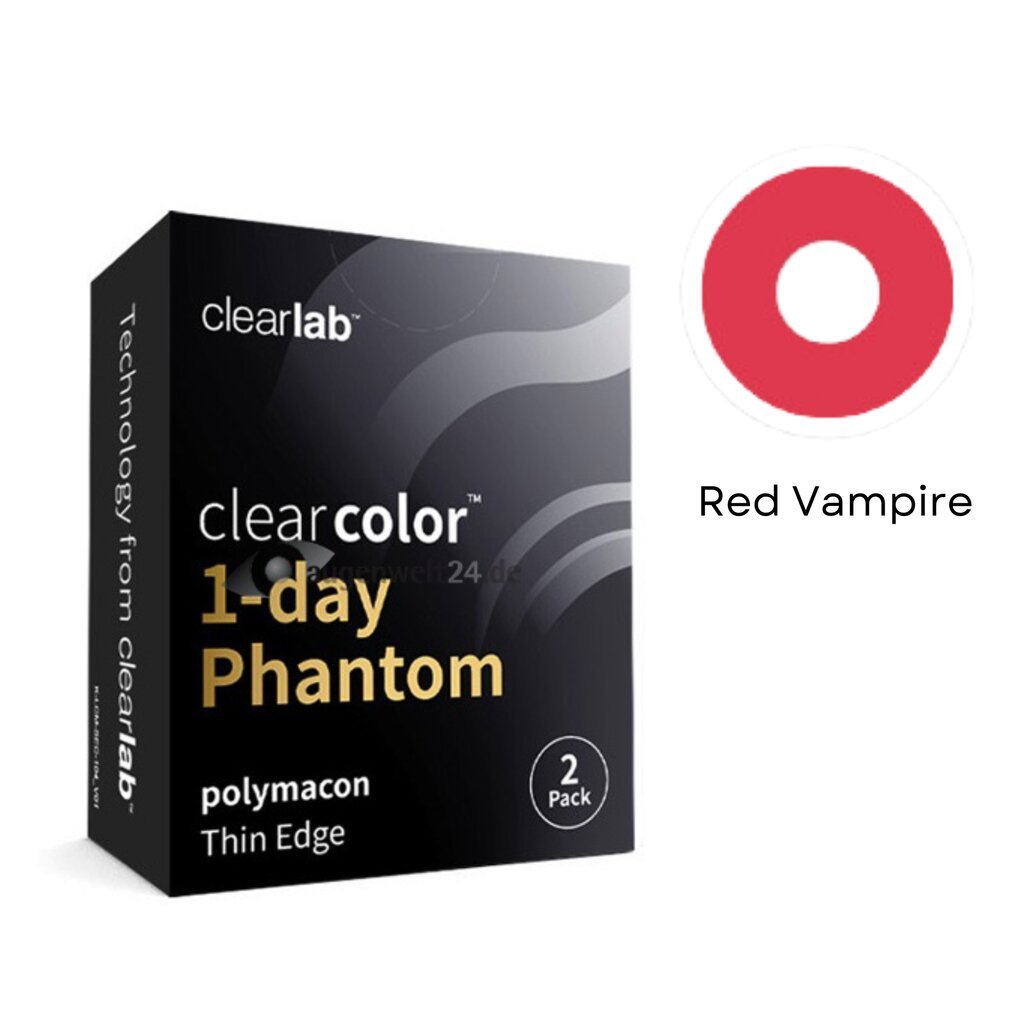 Spalvoti kontaktiniai lęšiai Clearcolor Phantom 1Day Red Vampire FN102N, raudona, 2 vnt. kaina ir informacija | Kontaktiniai lęšiai | pigu.lt