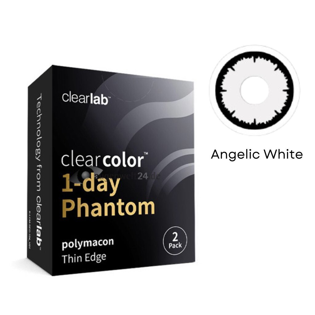 Spalvoti kontaktiniai lęšiai Clearcolor Phantom 1Day Angelic White FN104N, balta / juoda, 2 vnt. kaina ir informacija | Kontaktiniai lęšiai | pigu.lt