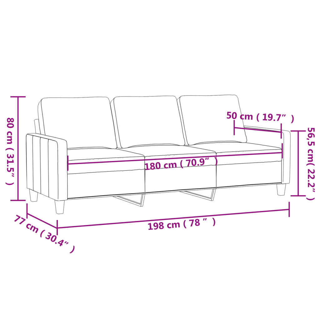 Trivietė sofa vidaXL, geltona kaina ir informacija | Sofos | pigu.lt