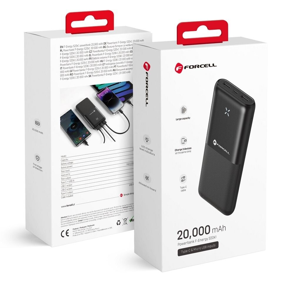 Forcell S20k1 20000mah kaina ir informacija | Atsarginiai maitinimo šaltiniai (power bank) | pigu.lt