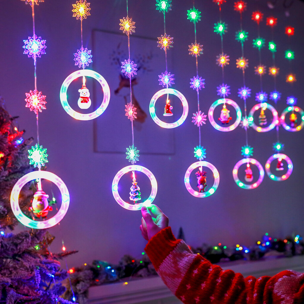 Kalėdinės lemputės su 10 apskritimų ir kalėdinėmis dekoracijomis apskritimuose, 3m, 120 LED, LIVMAN XY-006 цена и информация | Girliandos | pigu.lt