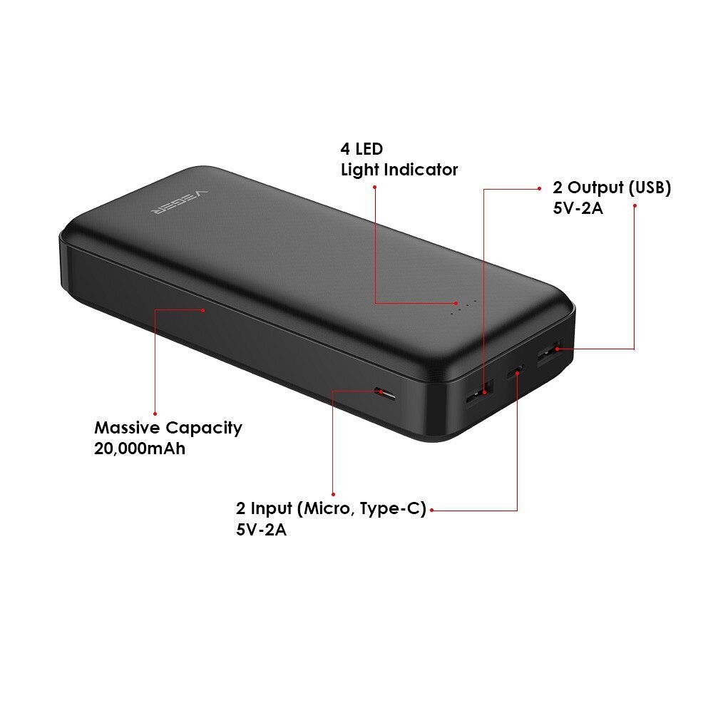 Veger A20 20 000mAh kaina ir informacija | Atsarginiai maitinimo šaltiniai (power bank) | pigu.lt