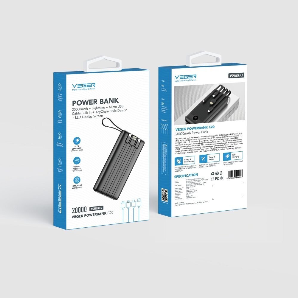 Veger C20 20000mAh kaina ir informacija | Atsarginiai maitinimo šaltiniai (power bank) | pigu.lt