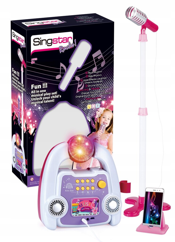 Žaislinė karaokė su stovu Sing Star, rožinė цена и информация | Lavinamieji žaislai | pigu.lt