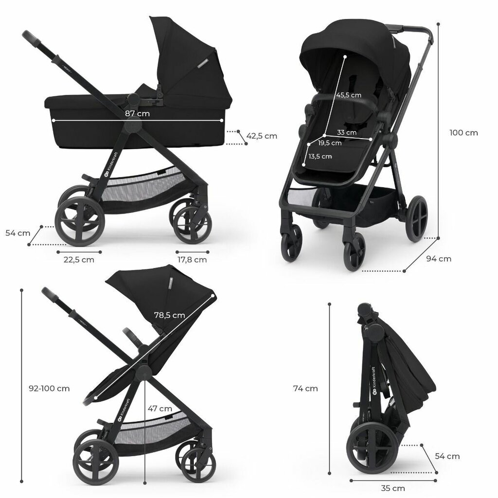 Universalus vežimėlis Kinderkraft Newly 4in1 Mink Pro, black kaina ir informacija | Vežimėliai | pigu.lt