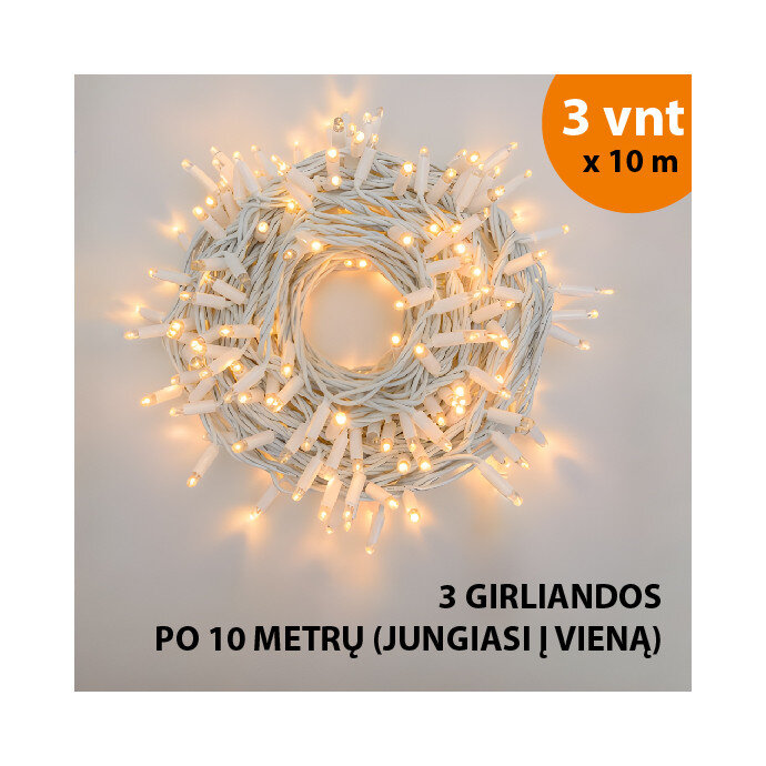 LED Lauko ir vidaus girlianda Proled, 30 m, balta kaina ir informacija | Girliandos | pigu.lt