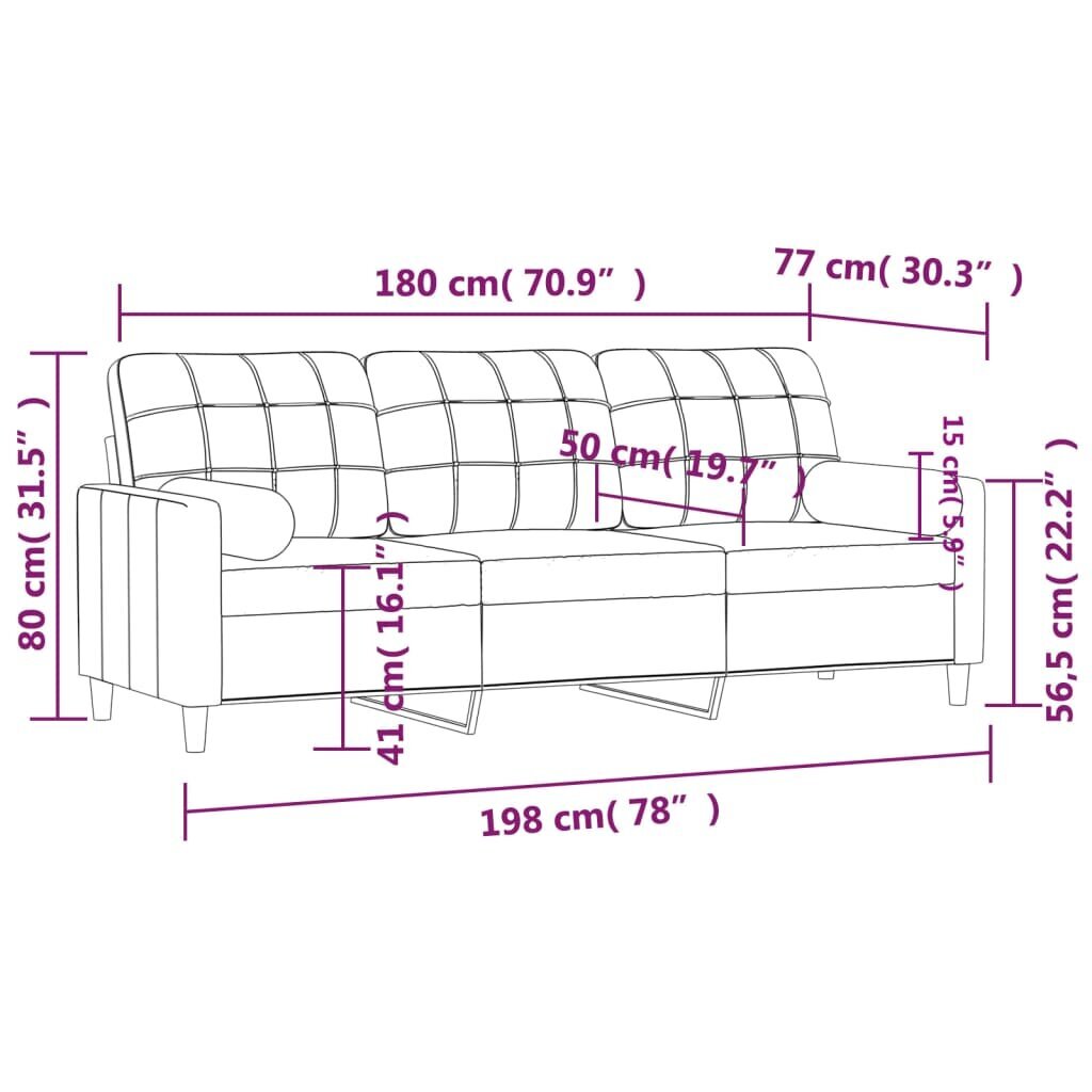 Trivietė sofa vidaXL, smėlio spalvos kaina ir informacija | Sofos | pigu.lt