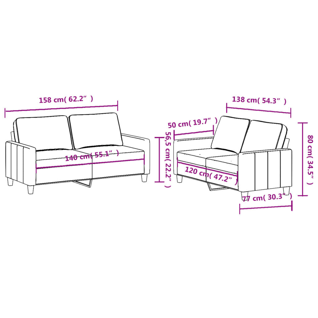 2-ių dalių sofos komplektas vidaXL, smėlio spalvos kaina ir informacija | Minkštų baldų komplektai | pigu.lt