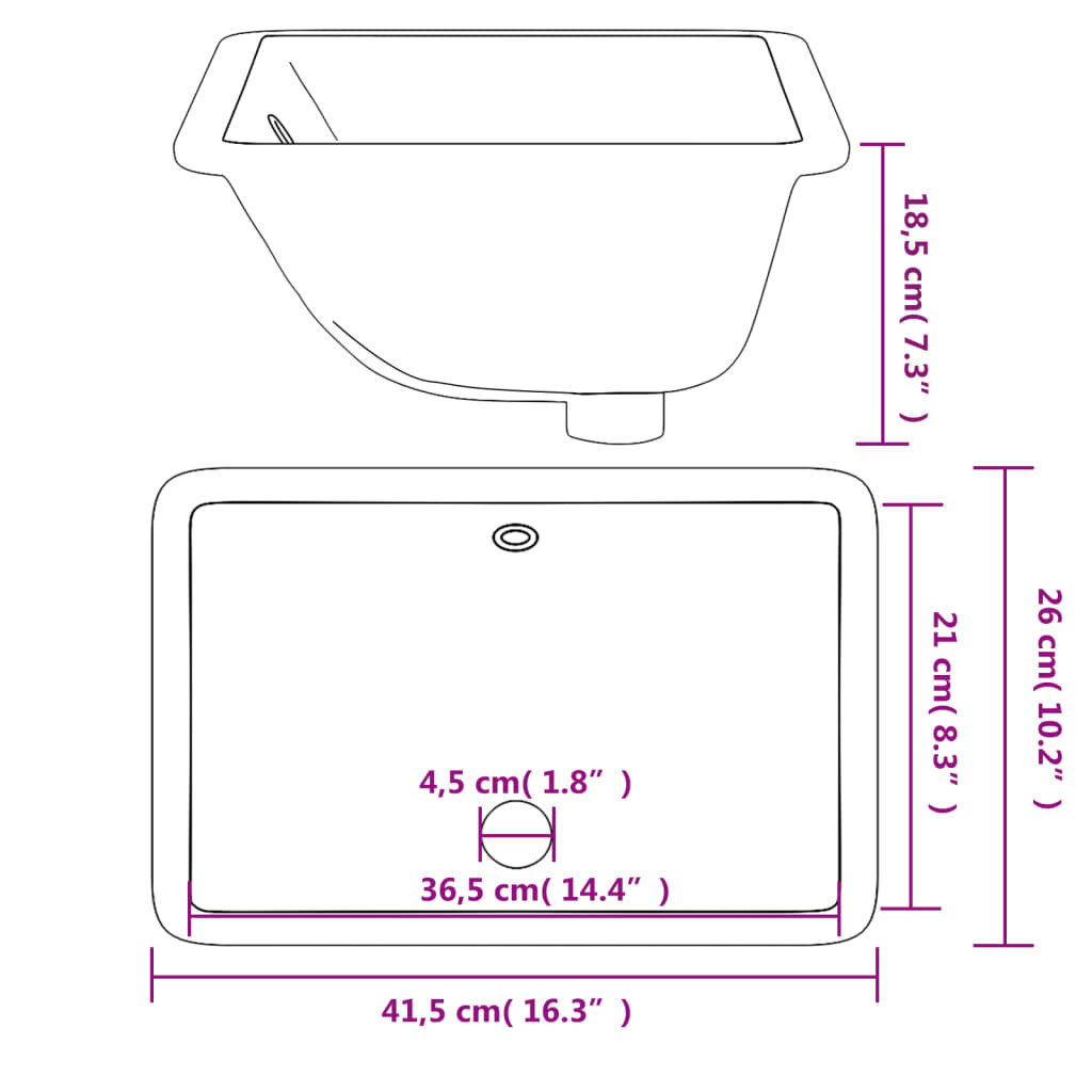 Vonios kambario praustuvas vidaXL baltas 41,5x26x18,5 cm kaina ir informacija | Praustuvai | pigu.lt
