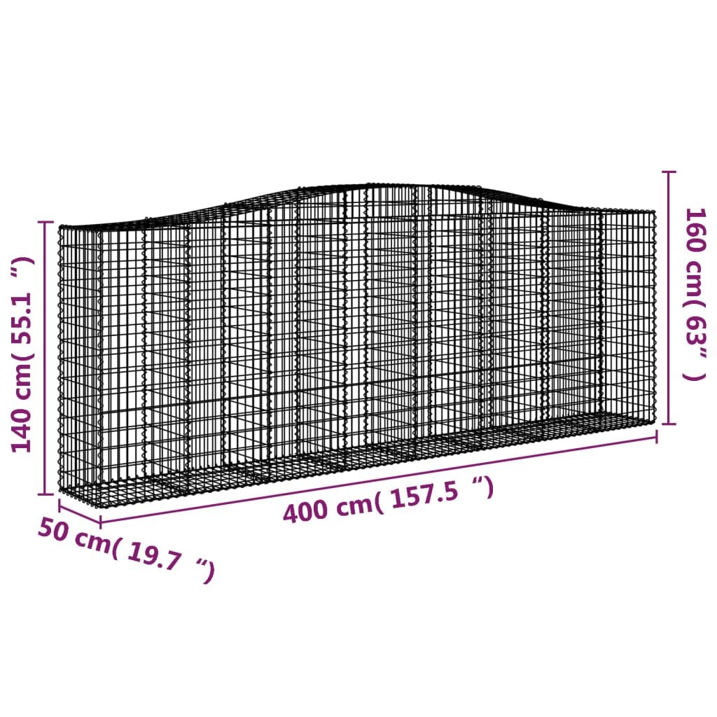 vidaXL Išlenkti gabiono krepšiai, 25vnt., 400x50x140/160cm, geležis kaina ir informacija | Tvoros ir jų priedai | pigu.lt