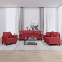 3 dalių sofos komplektas vidaXL, raudonas kaina ir informacija | Sofos | pigu.lt