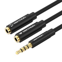 Stereo Splitter 3.5mm Male to Dual 3.5mm Female Vention BBVBY 0.3m (black) цена и информация | Кабели и провода | pigu.lt