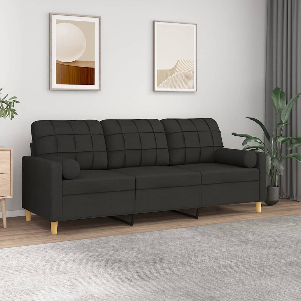 Trivietė sofa vidaXL, juoda kaina ir informacija | Sofos | pigu.lt