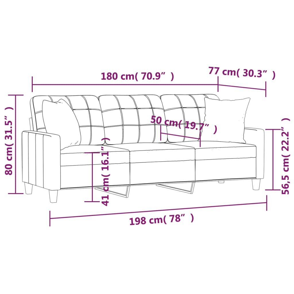 Trivietė sofa vidaXL, ruda kaina ir informacija | Sofos | pigu.lt