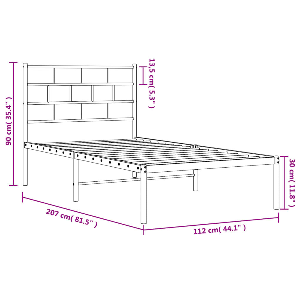 Lovos rėmas vidaXL, 107x203 cm, juodas kaina ir informacija | Lovos | pigu.lt