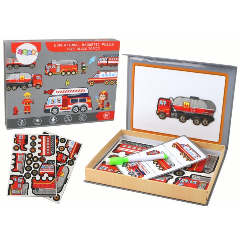 Magnetinių dėlionių rinkinys su gaisrinio transporto motyvais Lean Toys kaina ir informacija | Dėlionės (puzzle) | pigu.lt