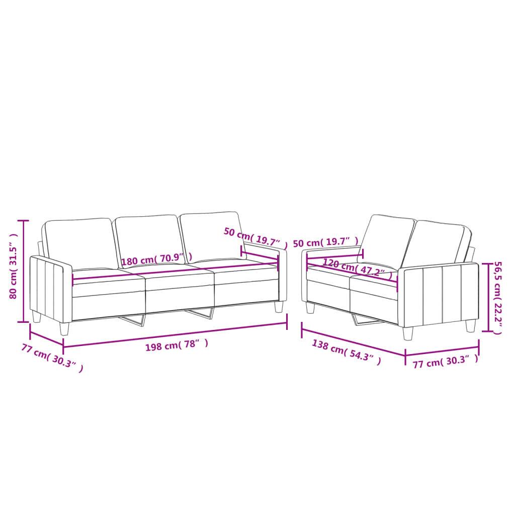 2-ių dalių sofos komplektas vidaXL, juodas kaina ir informacija | Minkštų baldų komplektai | pigu.lt