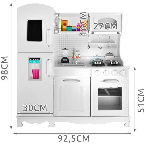 Vaikiška medinė virtuvėlė su priedais Kruzzel, balta, 22112, 98x92.5x30cm kaina ir informacija | Žaislai mergaitėms | pigu.lt