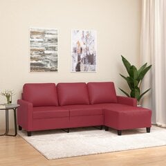 Trivietė sofa vidaXL, raudona цена и информация | Диваны | pigu.lt