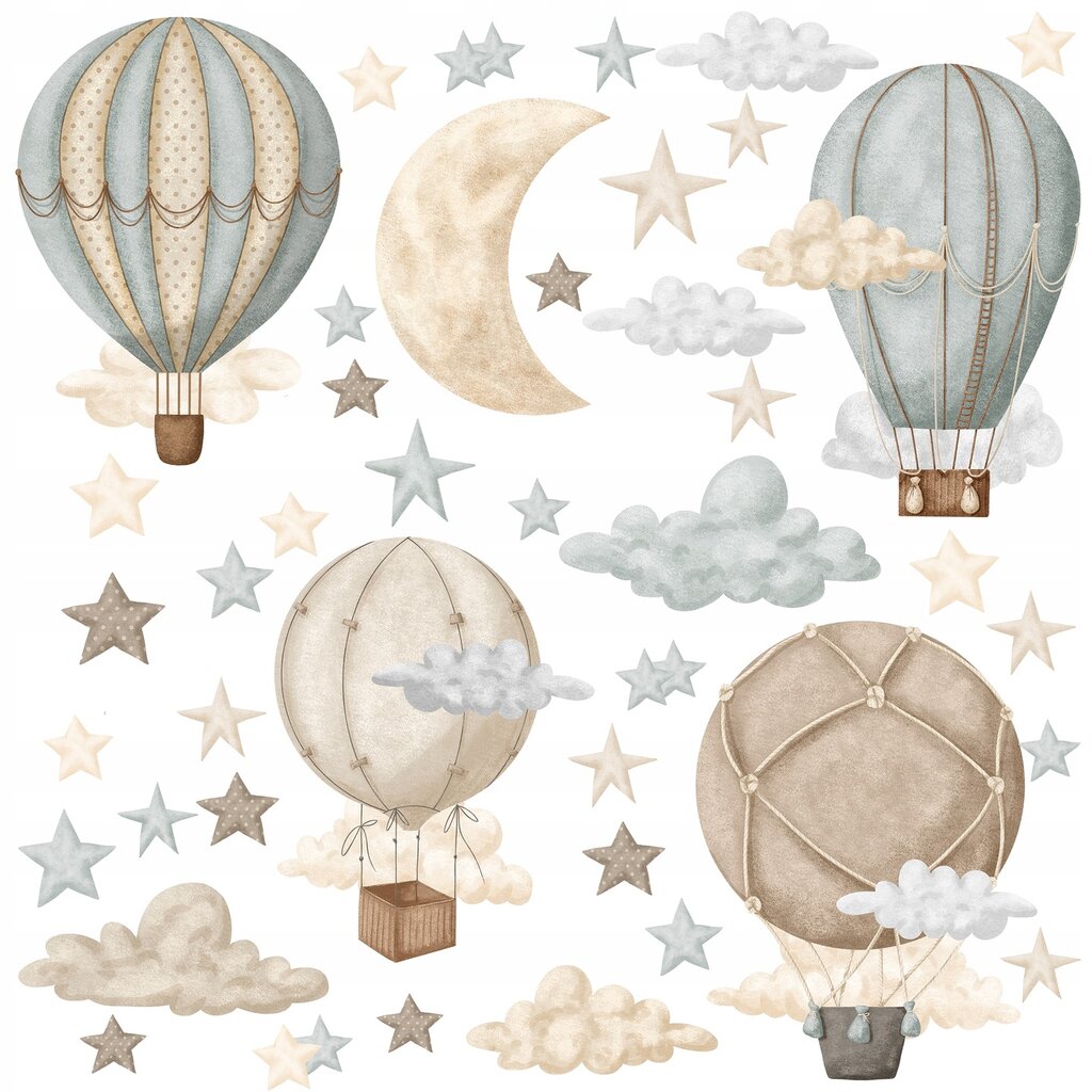 Vaikiški sienų lipdukai su oro balionais ir debesim цена и информация |  Lubų, sienų dekoro elementai | pigu.lt