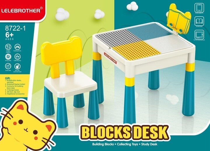 Lego kaladėlių stalas 3 in 1 8721-1C, baltas kaina ir informacija | Vaikiškos kėdutės ir staliukai | pigu.lt
