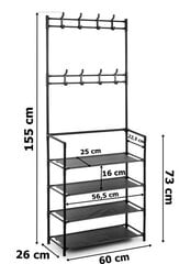 Drabužių kabykla su batų lentynomis Hani, 155cm, juoda kaina ir informacija | Drabužių kabyklos | pigu.lt