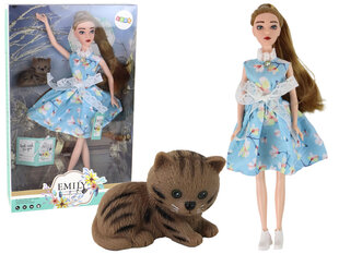 Lėlė Emily su mėlyna suknele ir katinu kaina ir informacija | Žaislai mergaitėms | pigu.lt